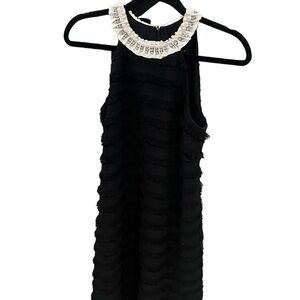 Alex Marie Black Sleeveless Fringe Dress with Neckline Trim Size 4